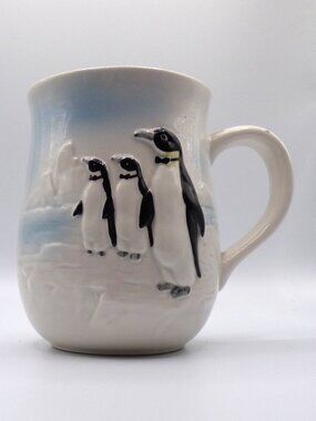 1988 Otagiri 3-D Bowtie Emperor Penguins Coffee Mug Japan Ceramic